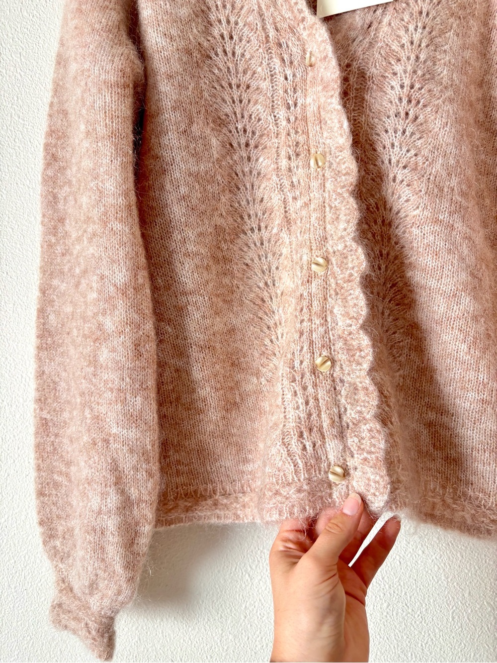 NWT Ivanka in Paris Blush Pink Beige Mohair French Blend Cardigan Sweater Large - Picture 3 of 6
